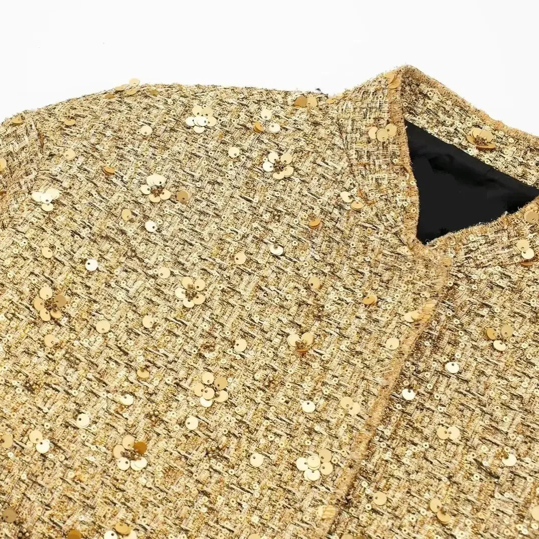 Dames Jas van Tweed met Gouden Pailletten – Esmée - Mavero