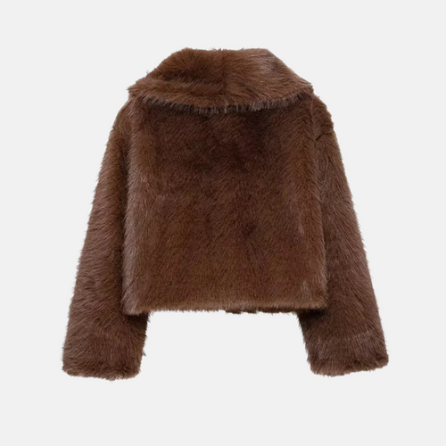 Dames Korte Imitatiebontjas Hazelnoot met Brede Kraag – Mare - Mavero