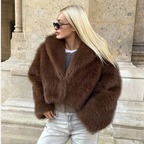 Dames Korte Imitatiebontjas Hazelnoot met Brede Kraag – Mare - Mavero