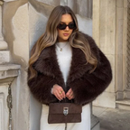 Dames Korte Imitatiebontjas Hazelnoot met Brede Kraag – Mare - Mavero