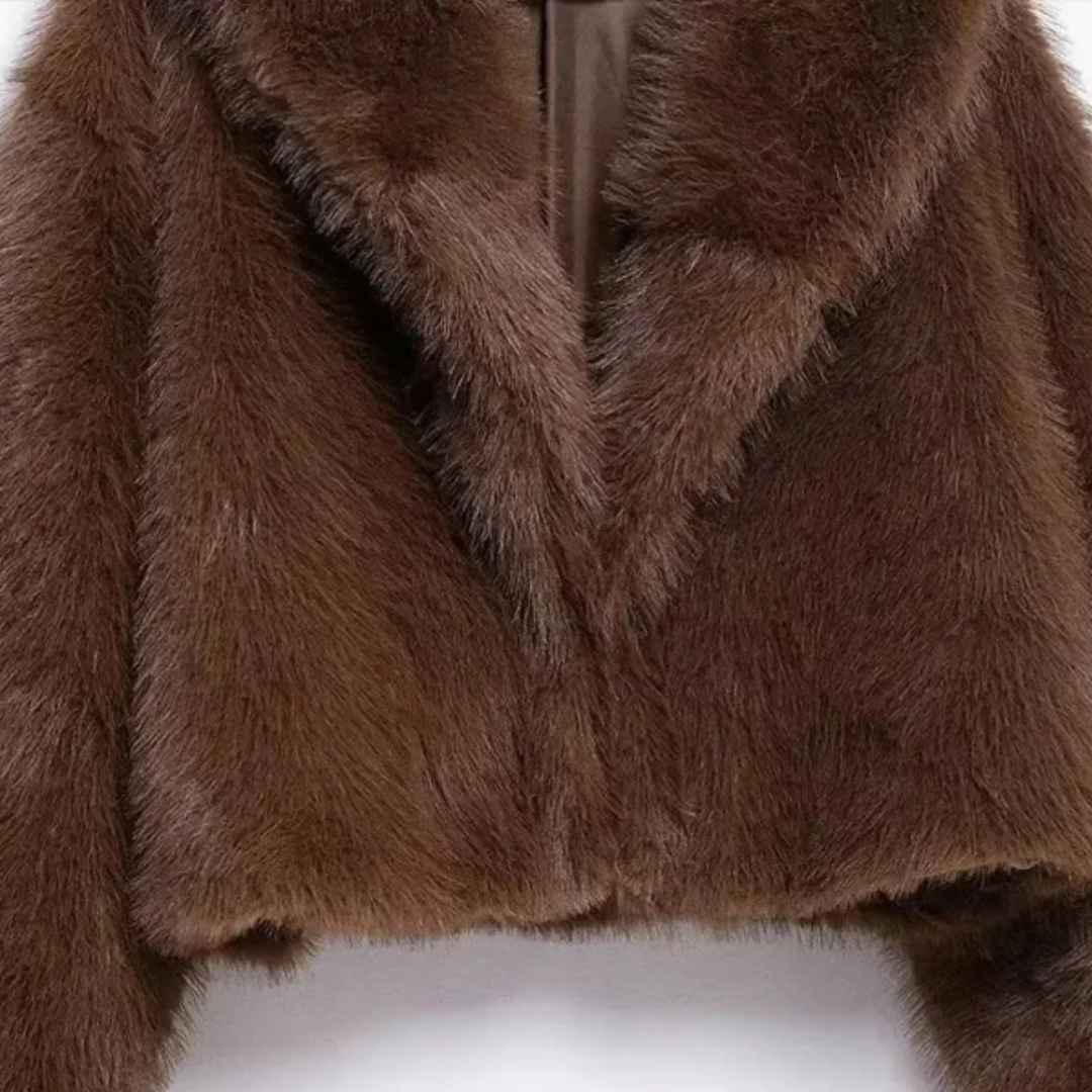 Dames Korte Imitatiebontjas Hazelnoot met Brede Kraag – Mare - Mavero