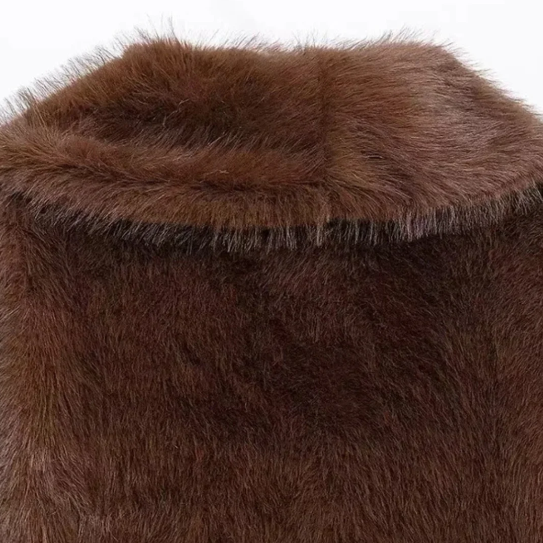 Dames Korte Imitatiebontjas Hazelnoot met Brede Kraag – Mare - Mavero