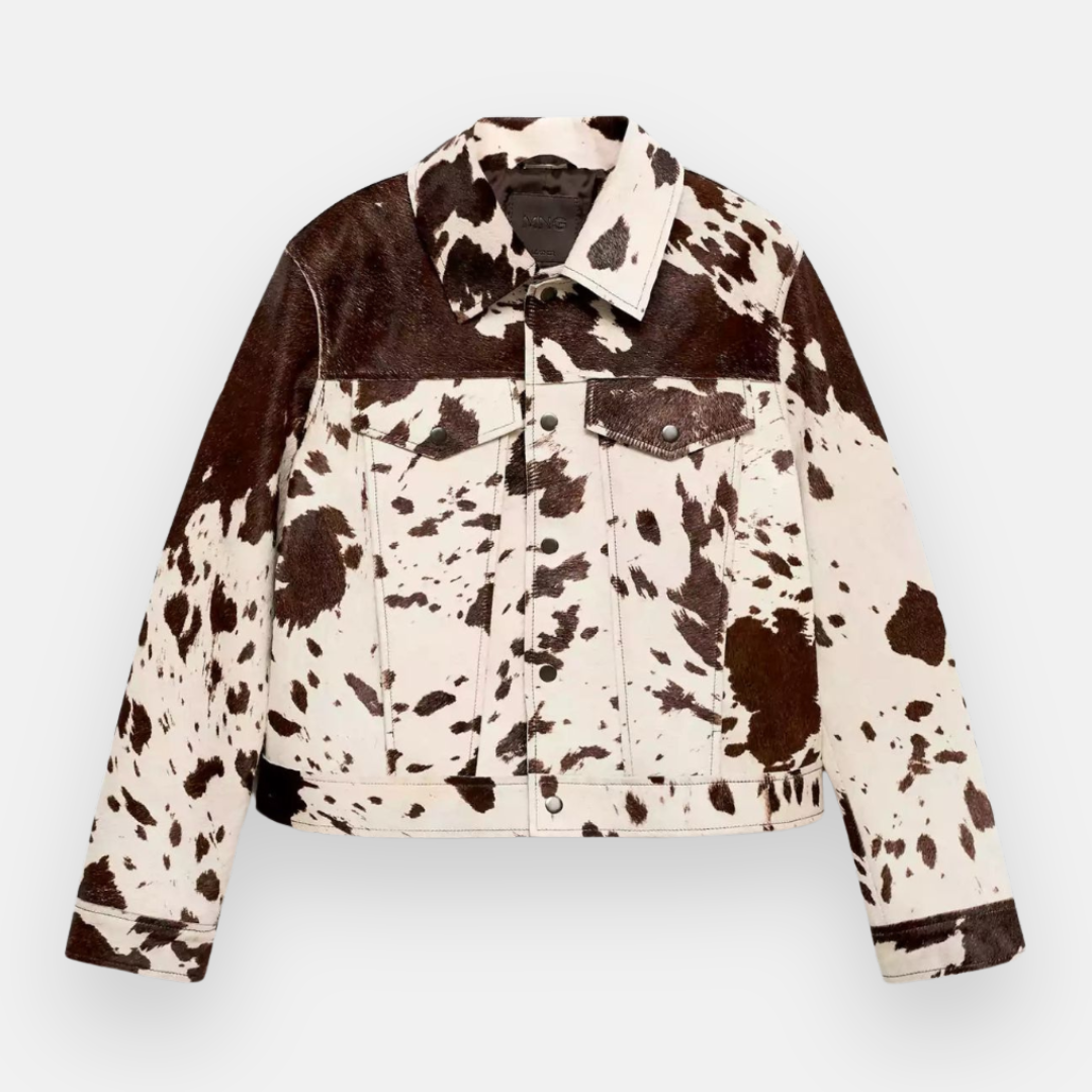 Dames Suède Jas met Koeienprint – Sanne - Mavero