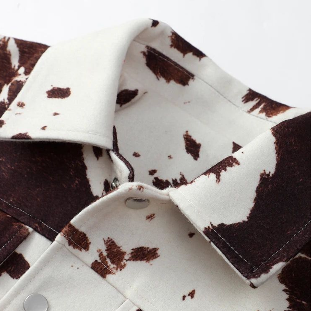 Dames Suède Jas met Koeienprint – Sanne - Mavero