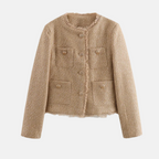 Dames Tweedjas met Gerafelde Rand – Sanne - Khaki - Mavero